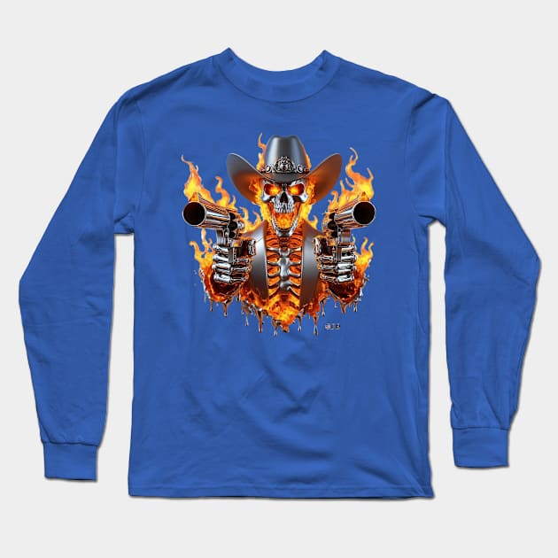 Flaming Skeleton Shooting Cowboy by focusln Long Sleeve T-Shirt by Darn Doggie Club by focusln